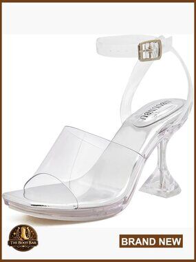 Clear Ankle Strappy Heels, Platform Kitten Heel Pump Sandals with Buckle